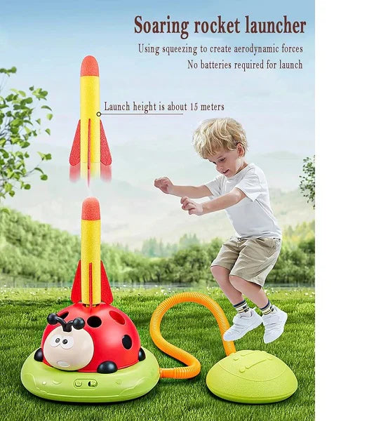 3 In 1 Jump, Ring Toss Game, Stomps & Rocket Launcher for Kids