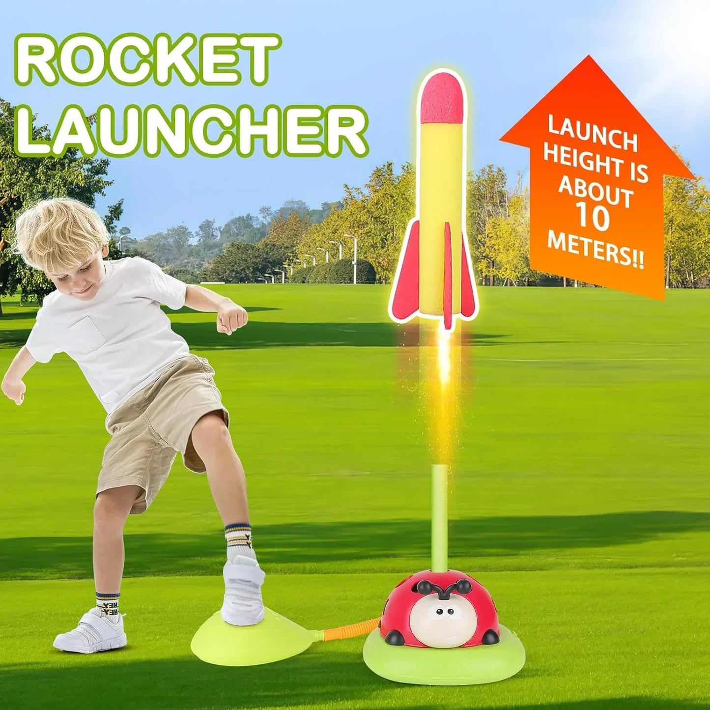 3 In 1 Jump, Ring Toss Game, Stomps & Rocket Launcher for Kids